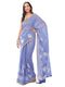 Vasthrlay Violet Womens Violet Lavender Daisy Floral Prints Linen Saree With Zari Border And Unstitched Blouse Piece