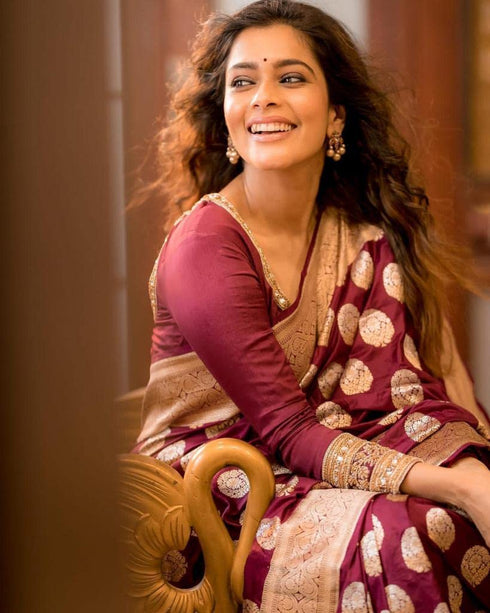 Vasthrlay Maroon Kanjivaram Saree