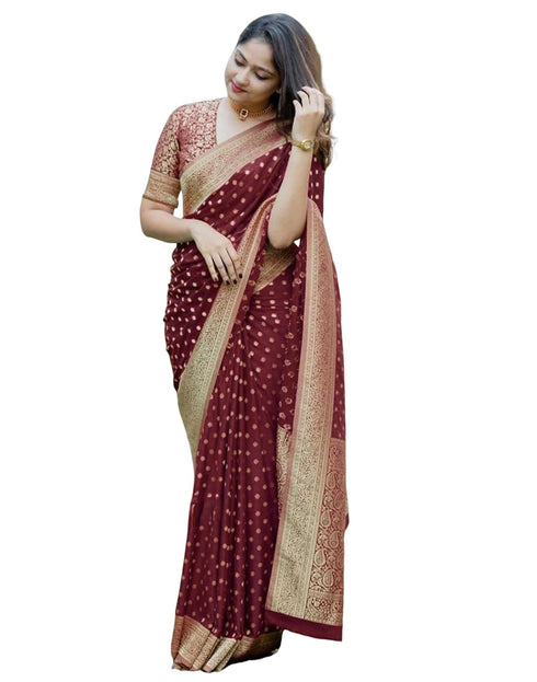 Vasthrlay Womens Banarasi Unstitched Olive Green Saree