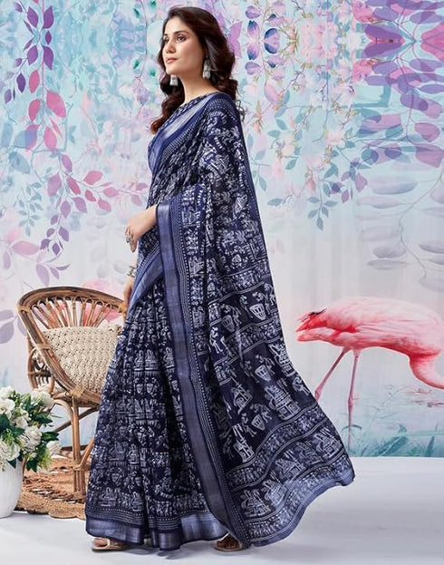 Vasthrlay Womens Printed Unstitched Beige Saree