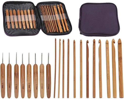 20-Piece Bamboo Crochet Hook Set, 1.0mm-10.0mm Sizes, with Storage Case Crochet Hooks