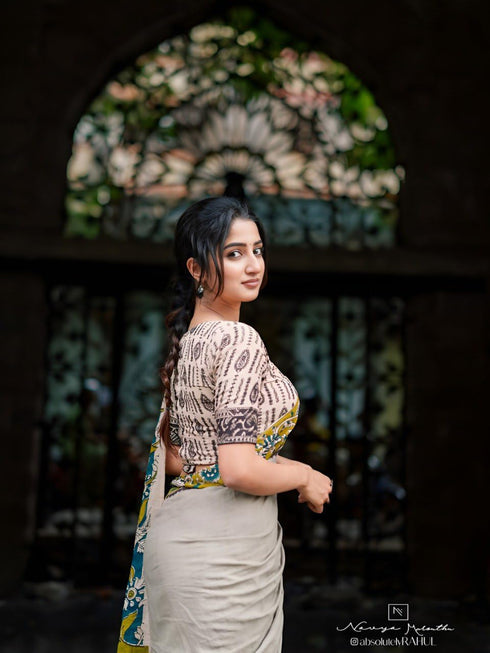 Vasthrlay Matching Unstitched Attached Kalamkari Style