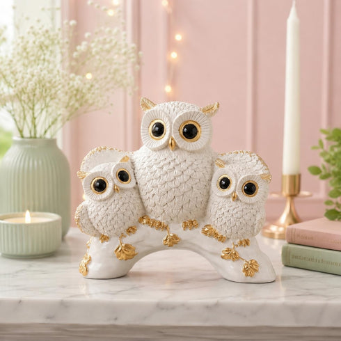 Charming Owl Family Figurine for Home & Office Decor