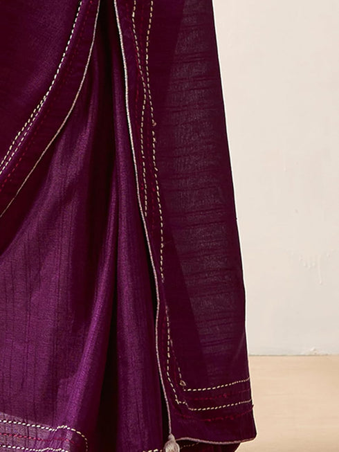 Vasthrlay Embroidery Peach Saree