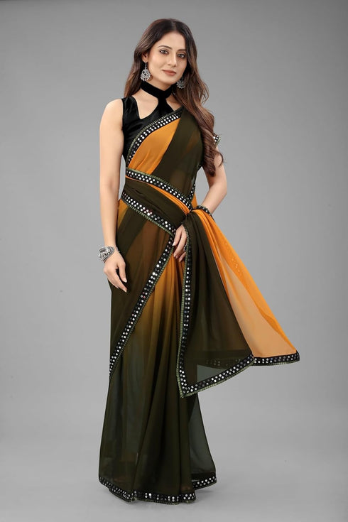 Vasthrlay Georgette Embroidered Mahendi Traditional