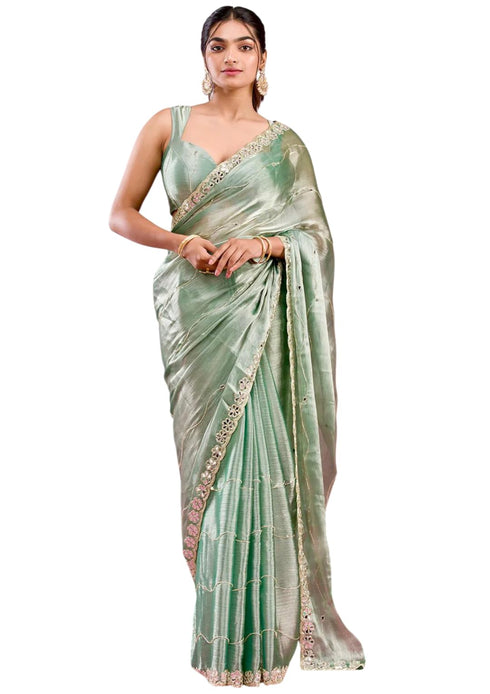 Vasthrlay Green Embroidery Saree