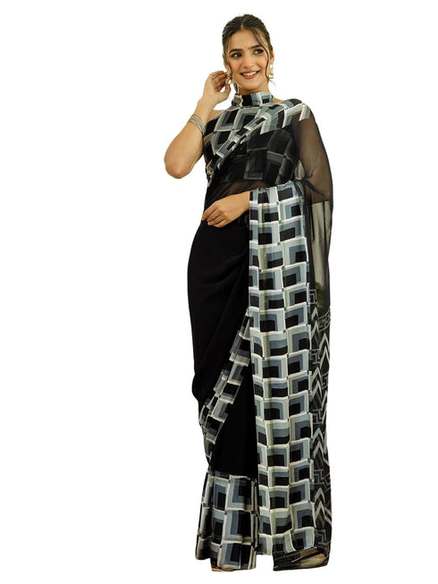 Vasthrlay Georgette Printed Unstitched Wine Saree