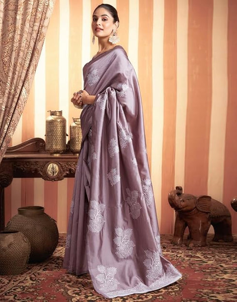 Vasthrlay Womens Kanjivaram Unstitched Dusty Pink Saree