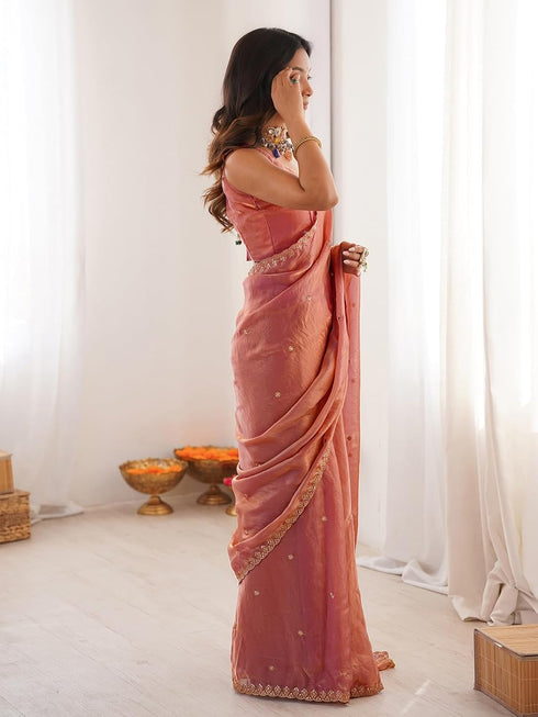 Vasthrlay Embroidery Scalloped Unstitched Lavender Saree