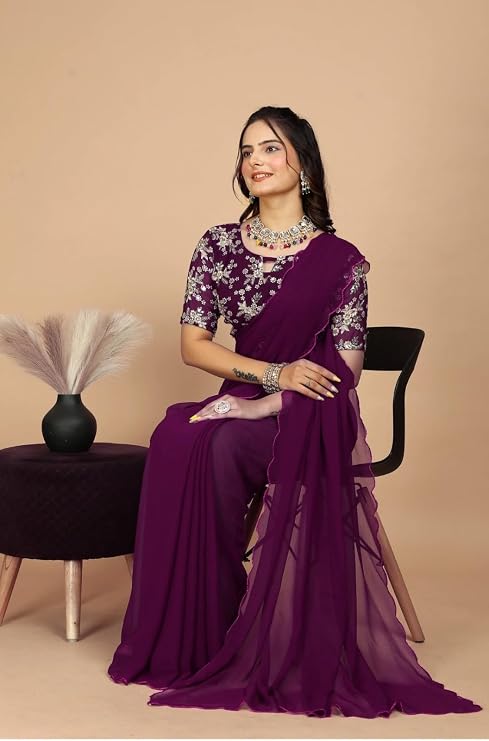 Designer Georgette Saree with Embroidered Blouse Piece