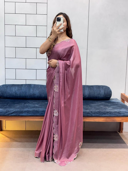 Vasthrlay Purple Border Unstitched Saree