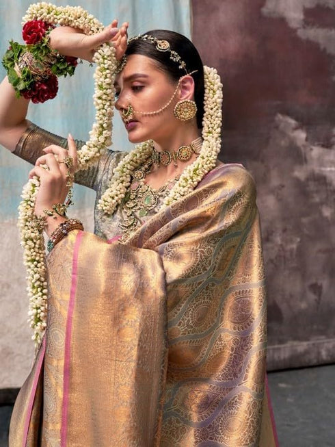 Vasthrlay Kanjivaram Unstitched Occasions Luxurious Saree