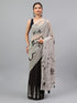 Vasthrlay Off White Floral| Solid| Striped Design Georgette Saree With Unstitched Blouse Piece