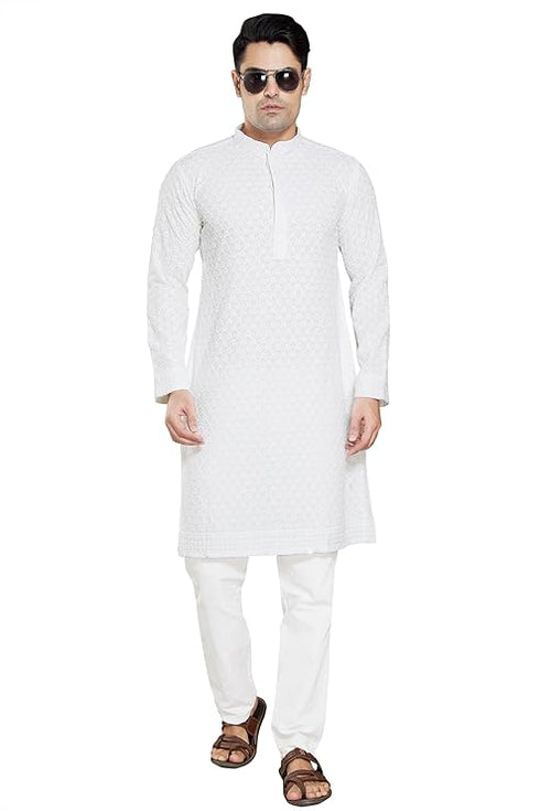 Vasthrlay Men's Sequince Embroidered Cotton Blend Only Slim Fit Kurta