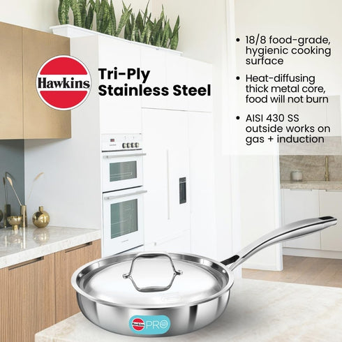 Hawkins Pro 22 cm Frying Pan Triply Stainless Steel Fry Pan