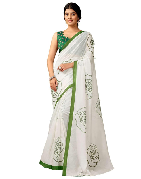 Vasthrlay Chanderi Printed Unstitched Blue Saree