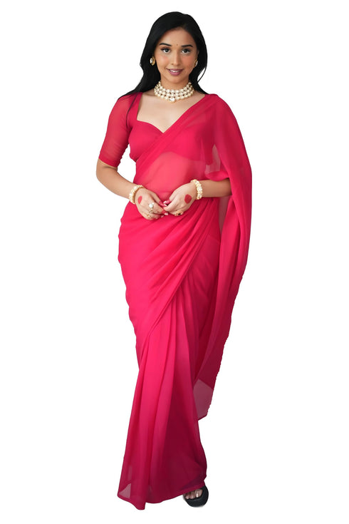 Vasthrlay Red Georgette Unstitched Saree