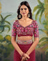 Vasthrlay Georgette Embroidery Dark Red Saree With Unstitched Blouse Piece