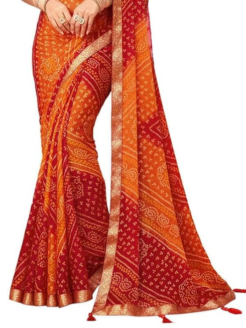 Vasthrlay Bandhani Printed Chiffon Orange Saree