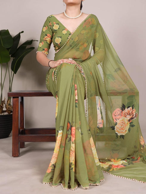 Vasthrlay Georgette Detailing Lightweight Breathable