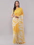 Vasthrlay Yellow Linen Floral | Striped | Check Design Printed Saree With Solid Unstitched Linen Blouse Piece