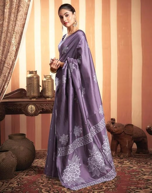 Vasthrlay Womens Kanjivaram Unstitched Dusty Pink Saree