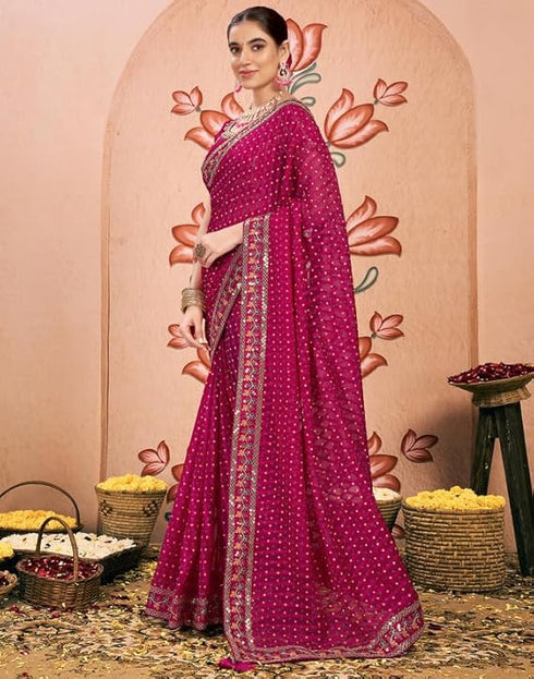 Vasthrlay Bandhani Embroidery Unstitched Rama Green Saree