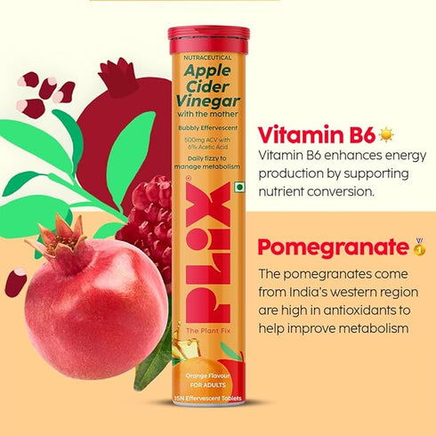 Plix Flavored Apple Cider Vinegar Effervescent TabletOrange Squeeze (Pack of 4) 15 Effervescent Tablet Each