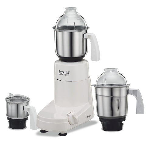 Preethi Eco Plus MG-138 550 Watt Mixer Grinder With 3 Jars (0.4L, 1L & 1.5L), White
