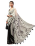 Vasthrlay Off White Floral| Solid| Striped Design Georgette Saree With Unstitched Blouse Piece