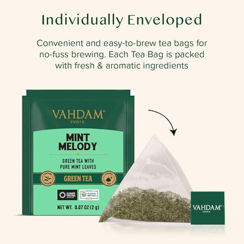 Vahdam Tea Mint Melody Green Tea 50 Count