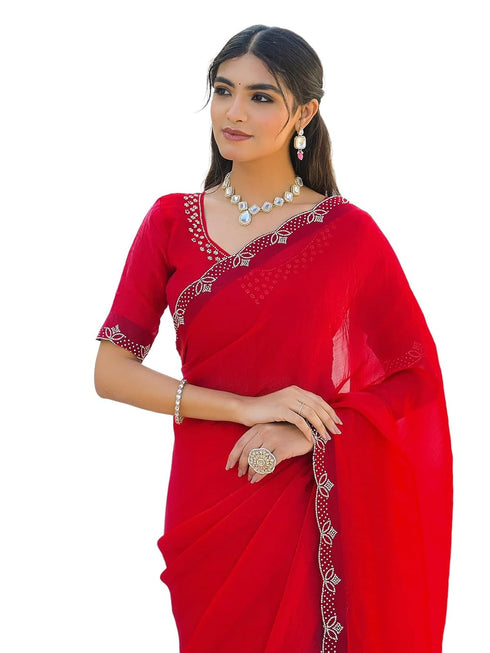 Vasthrlay Scalloped Embroidery Yellow Saree