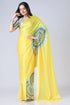 Vasthrlay Printed Kaftan Freehand Saree Yellow Soft Satin Saree