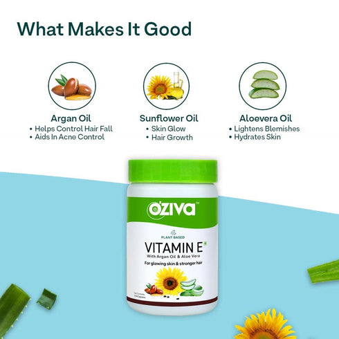 OZiva Plant Based Natural Vitamin E | With Argan oil + Aloe vera
