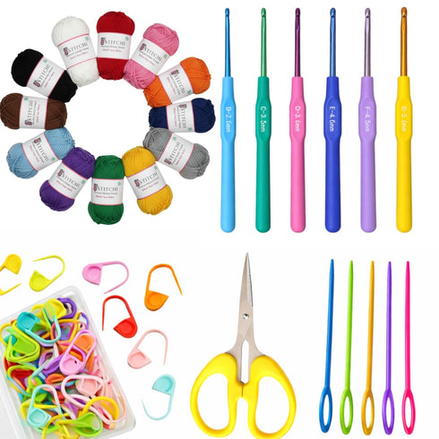 74 Pcs Crochet Starter Kit for Beginners with Crochet Thread, Learn to Crochet Set