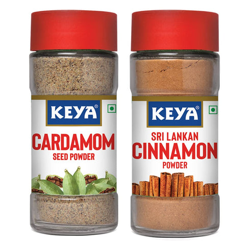 Keyafoods Keya Cardamom Seed Powder Elaichi Powder 50g Cinnamon Powder Dalchini Powder 100 Pure & Natural Packed with Zero Preservatives or Additives Indian Spices Aroma & Flavour 45g Pack 2