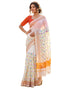 Vasthrlay Womens Printed Off-White Saree With Orange Unstitched Blouse Piece