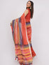 Vasthrlay Multicolour Womens Kathakali Print Linen Saree With Gold Zari Border And Unstitched Blouse Piece