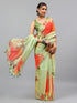 Vasthrlay Green Sheer Spring Floral Printed Art Chiffon Saree With Unstitched Blouse