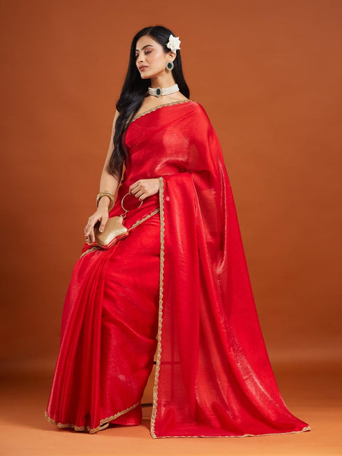 Vasthrlay Red Embroidery Unstitched Saree