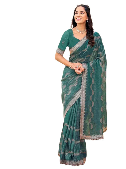 Vasthrlay Scalloped Embroidery Mustard Mustard Yellow Saree