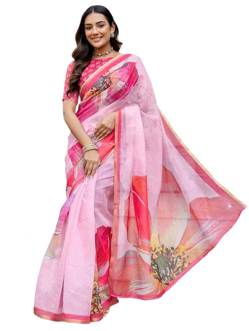 Vasthrlay Womens Printed Unstitched Multicolor Saree