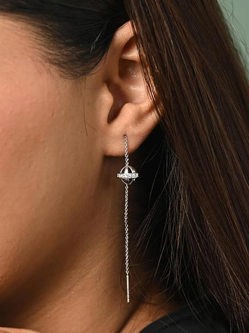 CLARA 925 Sterling Silver Sui Dhaga Threader Earrings Ball