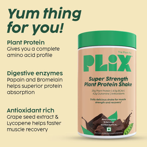 Plix Sport Strength Plant Protein PowderRaw Chocolate 500g