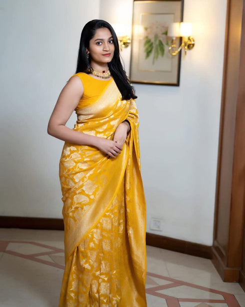 Vasthrlay Yellow Banarasi Saree