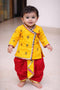 Fancy Zari Print Krishna Dress for Baby Boys, Kurta with Dhoti, Yellow and Red
