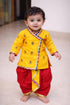 Fancy Zari Print Krishna Dress for Baby Boys, Kurta with Dhoti, Yellow and Red