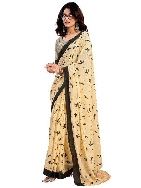 Vasthrlay Womens Printed Unstitched White Saree