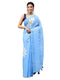 Vasthrlay Blue Linen Floral Printed Saree With Solid Unstitched Linen Blouse Piece