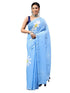 Vasthrlay Blue Linen Floral Printed Saree With Solid Unstitched Linen Blouse Piece